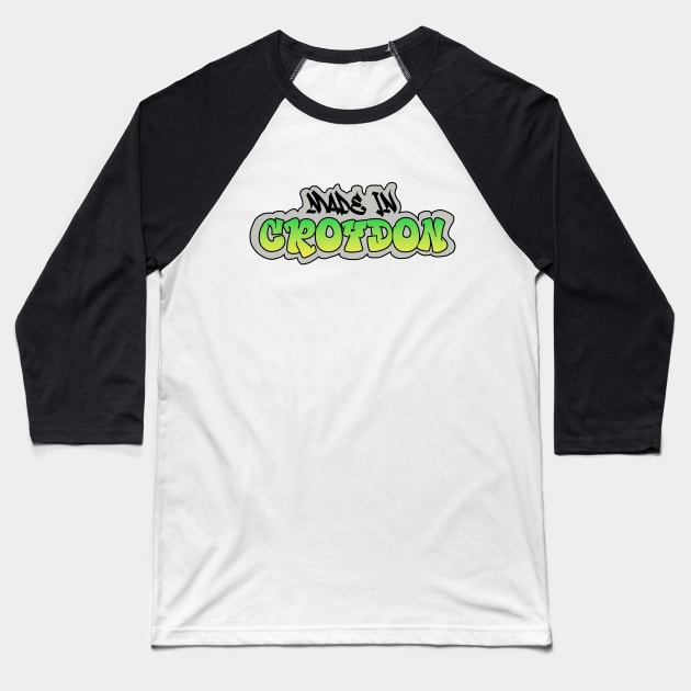 Made in Croydon I Garffiti I Neon Colors I Green Baseball T-Shirt by EverYouNique